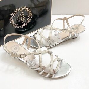 I. Miller strappy silver low wedge sandals